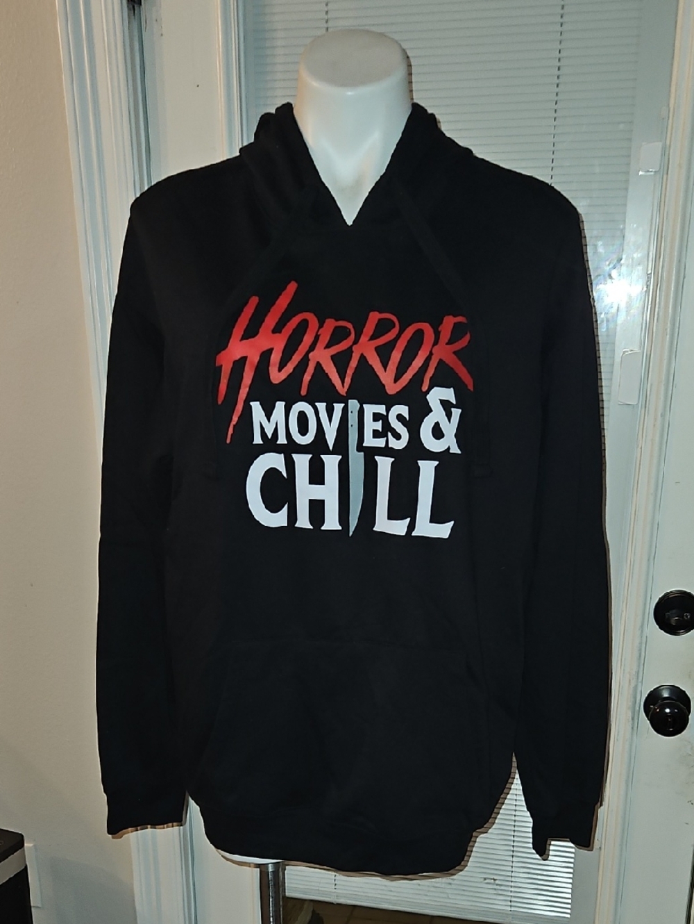 Wound Up Black Hoodie with Red & White Horror Graphic